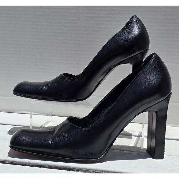 BCBG Maxazria Italian Leather Square Toe Pump Black Heels Size 9 - Picture 2 of 8